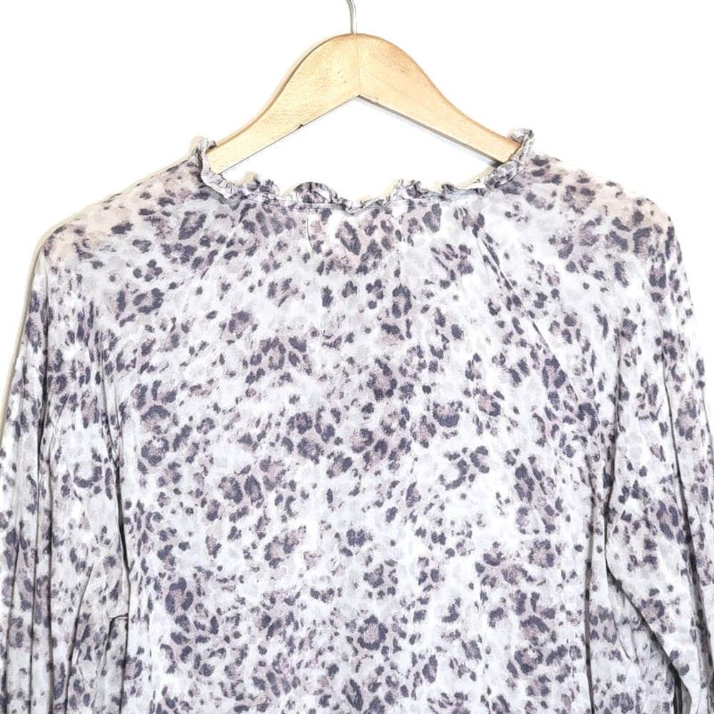 Cloth & Stone Leopard Animal Print Blouse Tie Neck Long Sleeve Purple White L - Picture 10 of 15